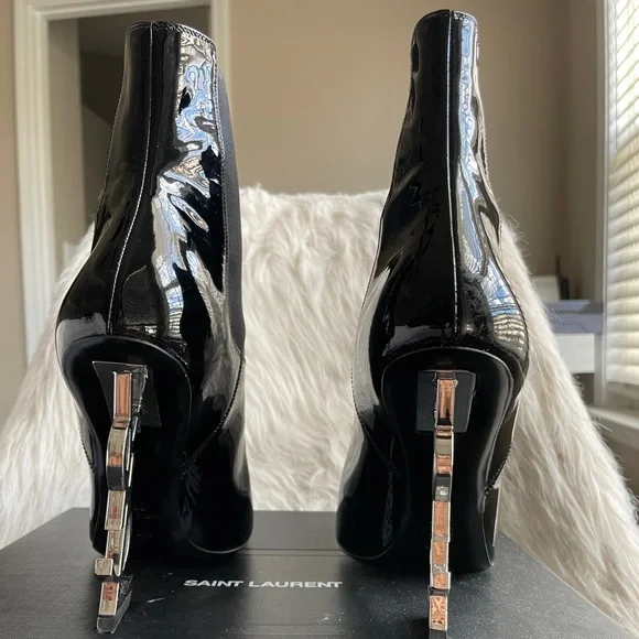 Saint Laurent Black Ankle Boots with Silver Heel - Picture 4 of 15